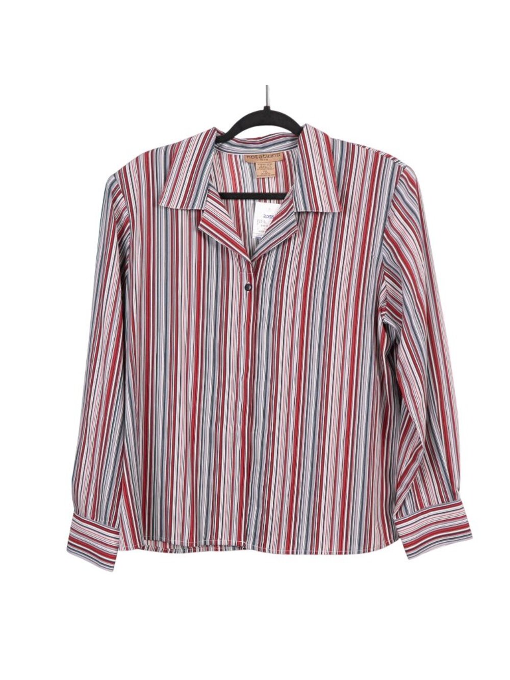 Retro Striped Satin Shirt PXL Petite XL Womens Red White Blue Collar Button Up